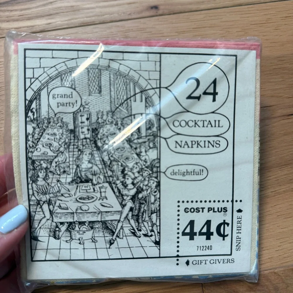 Vintage Gift Givers 5 inch Tea Party 5 inch cocktail napkins Pink, blue 1970s
